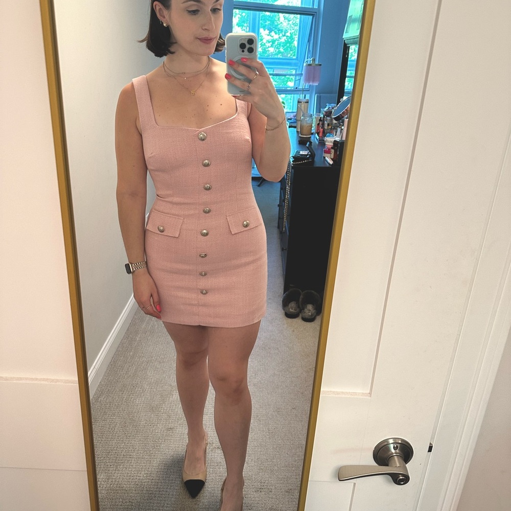 Bardot Revolve Pink Boucle Tweed Dress Pink 8